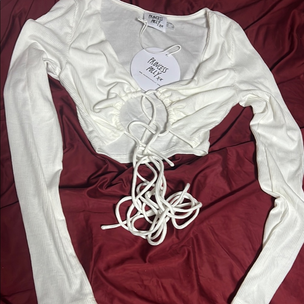 Princess Polly White Ruched Tie Front Blouse
